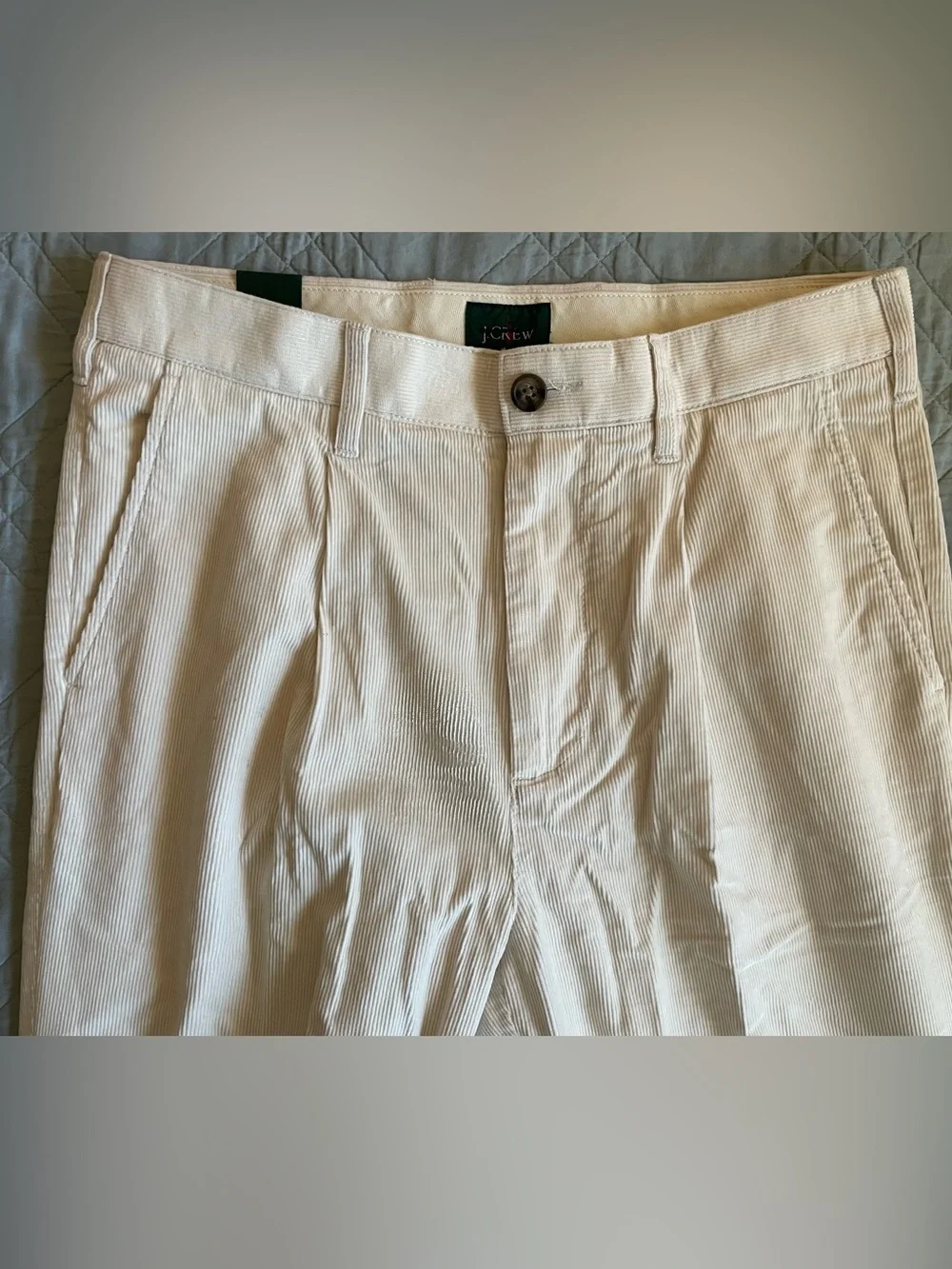 J. CREW Classic-fit pleated 14-wale corduroy trouser in Ivory Size 30 NWT CO455
